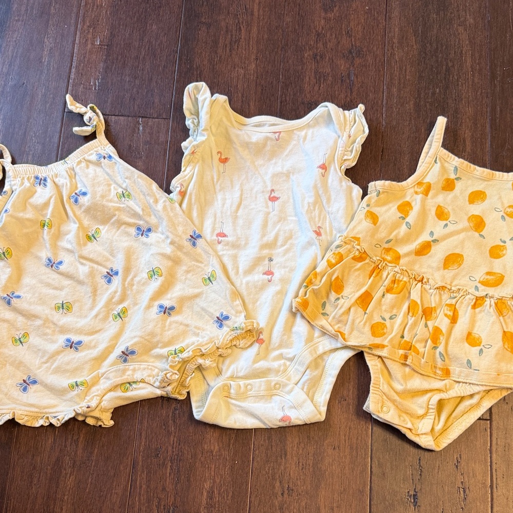 Old Navy, Baby gap, and Carter’s Three Yellow Print Girls Rompers